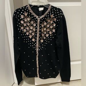 Black Sequin  Cardigan with Floral Beadwork